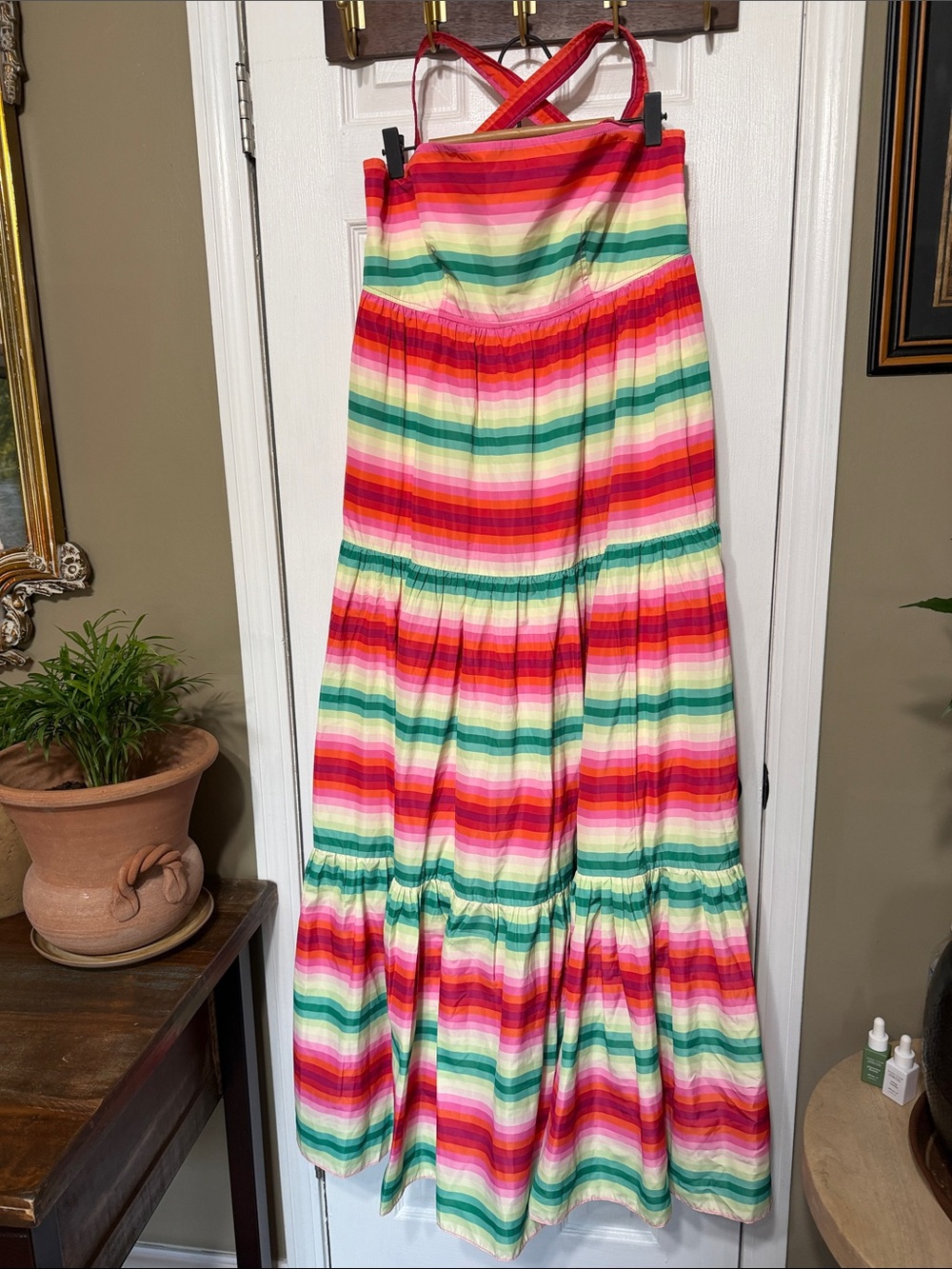 NWT J. Crew Multicolor Striped Maxi Dress in Magenta Pink, Green Size 10